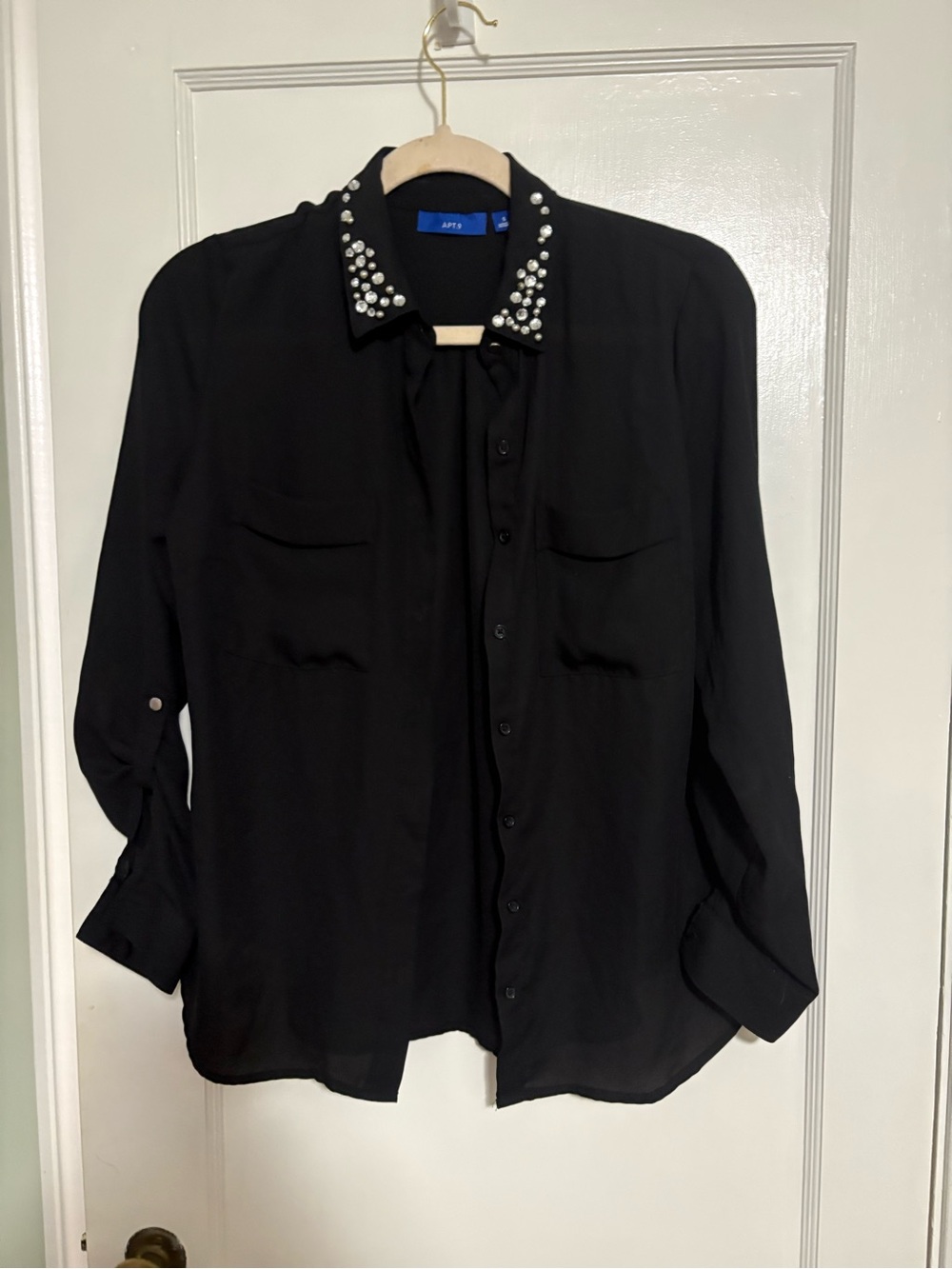 Apt. 9 Black Button-Up Shirt with Jeweled Collar